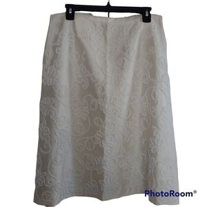 Dana Buchman White Silk Glass Beaded Fully Lined Skirt 12